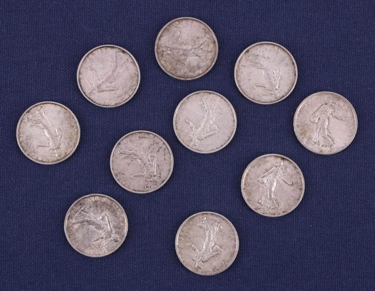 Expertise Lot de dix monnaies en argent (835 mil.) de 5 francs Semeuse - Artemis Estimations